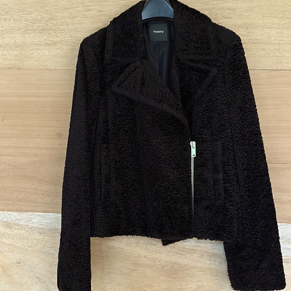 Theory Black Moto Jacket Faux Fur!